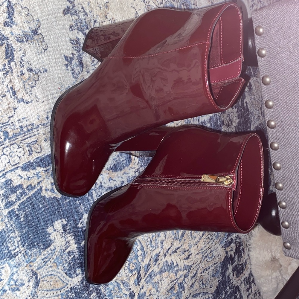 JLO maroon heeled booties